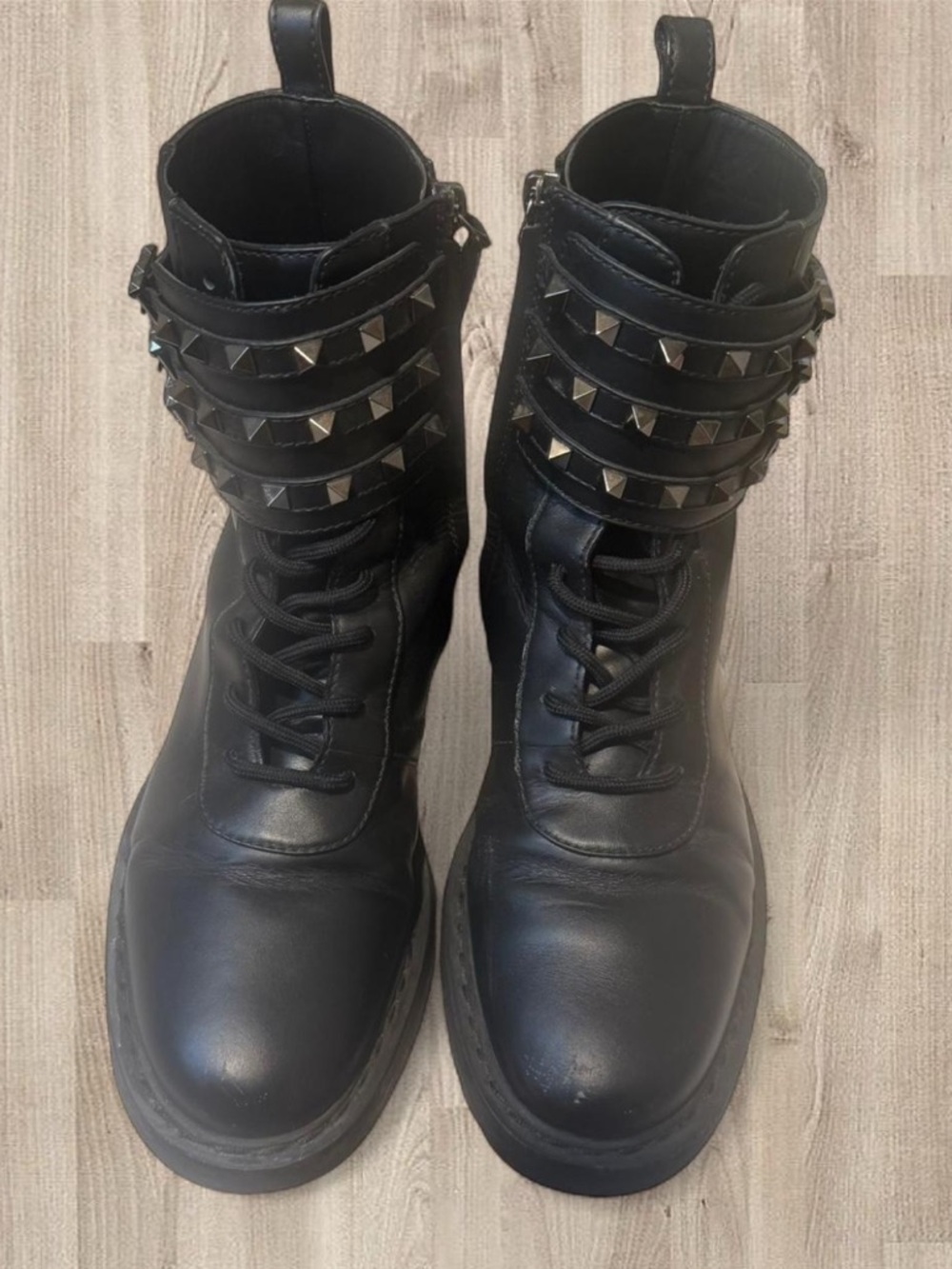 Valentino Garavani Black Leather Studded Combat Boots